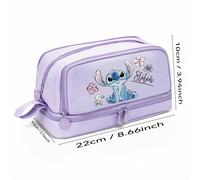 TEMU 1 estuche para lápices de 5 colores de Disney Lilo & Stitch | Rosa/Azul/Negro//Lavanda, Lindo Stitch con decoración floral, Ideal para la organización de /oficina