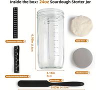TEMU 1 Fermentador de 24 Oz, Vasos con etiqueta auxiliar, Kit de fermentador, Termómetro con espátula, de tela cosida y de aluminio para suministros de hornear pan, vasos de fermentación de
