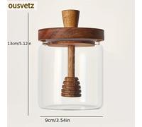 TEMU 1 frasco de miel con de bambú y palo de , 16.91oz Dispensador de miel de vidrio para cocina, contenedor de miel multipropósito para jarabe, idea de regalo para cocina en casa