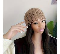 TEMU 1 Gorro Chic de Crochet - , , Borla Cuentas, Color Sólido, Red de Cabello Decorativa, Gorro de Calavera, Accesorio de Moda para Invierno para Mujeres y Niñas - Ideal para Uso Casual, al y Diario