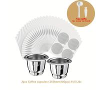 TEMU 1 Juego = 2 Tazas + Tapones de Aluminio de 3.7 cm, Cápsulas de Café Concentrado Recargables con Filtro de Acero Inoxidable Compatibles con Máquinas y Pegatinas de de Aluminio