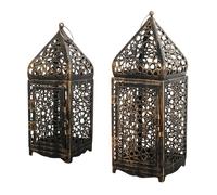 TEMU 1 juego de 2 faroles de vela de metal, soporte de vela de farol marroquí hueco vintage, adecuado para decoración del hogar, decoración de pared rústica vintage de granja, velas no incluidas