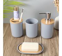 TEMU 1 Juego de 4 Artículos de Baño, 350ml, de Bambú, Set, Juego de Artículos de ,Baño Moderno,Conjunto Elegante,Diseño ,Organizador de Baño,Suministros para Hoteles,Baño Familiar