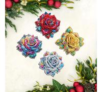 TEMU 1 Juego de 4 Piezas de Kit de Broche de Pintura con Diamantes Cristal Tema Floral - Irregular, Ideal para Decoración y Regalos