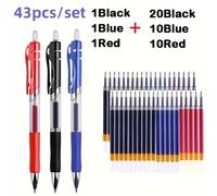TEMU 1 juego de 43 bolígrafos de gel y set de , bolígrafo de escritura de papelería //azul 0.5mm bolígrafo de negro azul suministros de oficina 3 bolígrafos + 40