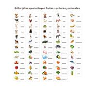 TEMU 1 juego de 64 tarjetas de vocabulario en español con ilustraciones, básicas sobre animales, , materiales para aprender idiomas