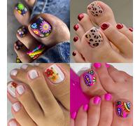 TEMU 1 juego de 96 piezas de parches para uñas de los pies - Set de uñas floral de moda con - y con diseños de flores y plantas - Uñas cortas cuadradas - Conjunto de parches removibles