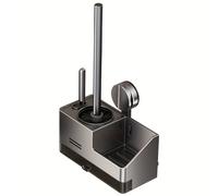 TEMU 1 Juego de Cepillo Moderno Premium para Limpieza de Inodoro - con Mango Largo, Cepillo para Rendijas y Bandeja de Desagüe - Montaje con Fuerte - Material Metálico Duradero