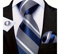 TEMU 1 Juego de Corbata a Rayas Clásica, con Pañuelo de Bolsillo y Gemelos, Accesorios para Traje de Negocios de Boda para Hombres, Elección Ideal de Regalo