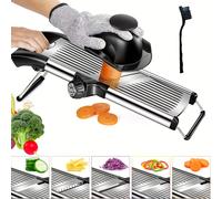 TEMU 1 Juego de Cortador de de Acero Inoxidable con 5 Cuchillas Ajustables de Tamaño Mandolina Cortadora Profesional de Verduras y Cebolla Accesorios de Cocina con Cepillo