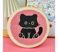 TEMU 1 juego de Kit para Bordado con Aguja Punzón de Patrones de Animales Gatos, Herramientas DIY Fáciles de Usar 20x20 cm/7.87x7.87 pulgadas