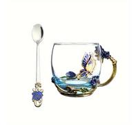 TEMU 1 Juego de Taza de Esmalte Reutilizable con y Rosa, Taza de Café de Vidrio Transparente , Adecuada para Bebidas Frías y Calientes, Regalo