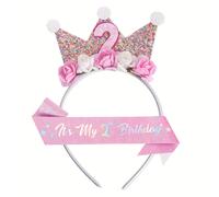 TEMU 1 juego de y banda con para de 2º/3º/5º año, tiara floral con número, cinta estampada "es mi ", de 5 pulgadas, banda de 3.9x51 pulgadas, accesorios para fiestas