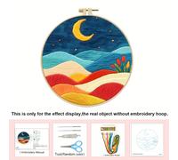 TEMU 1 kit de bordado de montaña y luna, herramientas como hilo, tijeras y aguja con patrones de montaña y luna e instrucciones, ideal para principiantes en bordado manual