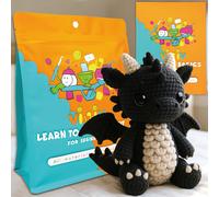 TEMU 1 kit de crochet para principiantes Vioiv con tutorial PDF - Set de crochet amigurumi de dinosaurio negro con tablas codificadas por colores