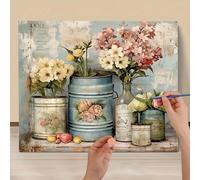 TEMU 1 Kit de Pintura por Números para Principiantes Adultos - Pinturas Acrílicas, y Manual de Instrucciones | Cuadro Flores en Tarros Multicolor | 40x50 cm / 15.7x20 Pulgadas Sin
