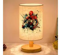 TEMU 1 lámpara de escritorio con base de madera estilo Marvel Spider-Man y pantalla de lino, alimentada por USB, ideal para decoración de dormitorio o sala, un regalo perfecto para familiares y amigos