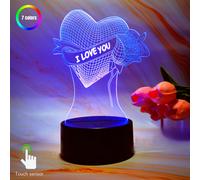 TEMU 1 lámpara de mesa creativa Rosa Amor con 3D, cambio de , control táctil, regalo para de San Valentín, Acción de Gracias o Día de la , decoración nocturna para hogar y dormitorio.