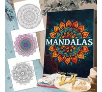 TEMU 1 libro de colorear mandalas A4 de una página, y mejorado, con 24 patrones | Libro de pintura pintado a , material de papel