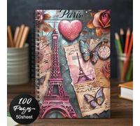 TEMU 1 Libro Diario y Planificador Vintage de París - Cubierta de Eiffel con de Flores en Rosa, y Marrón, Diario Francés para , Regalo Ideal para Escribir, Scrapbooking y Amantes de París