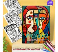 TEMU 1 libro para colorear para adultos con tema de Picasso, 24 páginas, diseño a una cara, tamaño 11.02*8.27 pulgadas, papel , ideal para el , aliviar la ansiedad y regular de ánimo