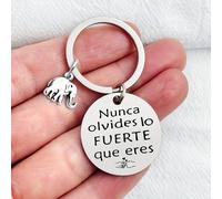 TEMU 1 llavero de acero inoxidable grabado con la en español "Nunca olvides lo fuerte que ", accesorio de elefante, llavero inspirador, regalo inspirador para , graduación o Navidad