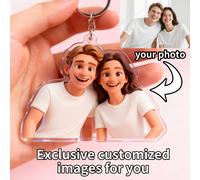 TEMU 1 llavero personalizado con foto de pareja y dibujo animado | Cadena de hierro y colgante acrílico, ideal para decoración de cocina, fotos de , regalos para , , Día de la , Día de San Valentín