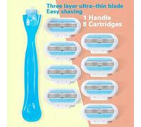 TEMU 1 Mango + 8 Cabezales de / 8 Cabezales de , Afeitadora Manual para Depilación Femenina Capas de Hojas de Acero Inoxidable y Cabeza de Maquinilla Reemplazable