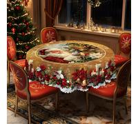 TEMU 1 Mantel Navideño Vintage | Diseño de Papá Noel y Reno, Poliéster, Forma Redonda, Adecuado para Uso Interior y Exterior, Decoración para Fiestas Navideñas, Accesorios de Cocina, Regalos