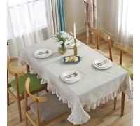 TEMU 1 Mantel rectangular de lino natural con volantes, ideal para al , fiestas y otras decoraciones de mesa
