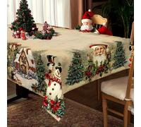 TEMU 1 mantel rectangular de poliéster con un de madera vintage, con un tema navideño de Papá Noel y diseños florales, para decoraciones de cocina y comedor interior para fiestas festivas