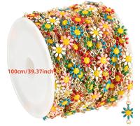 TEMU 1 Metro/39.37 Pulgadas Cadena de Cobre, Flores de Margarita de Esmalte Colorido para Hacer Joyas DIY, Accesorios