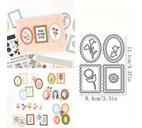 TEMU 1 molde de corte metálico cuadrado y circular para flores - Plantilla plateada manual, ideal para scrapbooking, estampado en papel, tarjetas decorativas y perforación artesanal