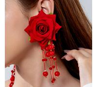 TEMU 1 Par Aretes Colgantes Vintage Francesa 3D Flor Grande Borla Adecuados para de Baile de Mujeres Regalo de