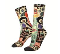 TEMU 1 Par Calcetines de Compresión para Hombre Estilo Hip Hop Retro of Wonder Crazy, Unisex, con Estampado Harajuku, y Divertido, Calcetines de Equipo Felices, Regalo para Niños