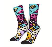 TEMU 1 Par Calcetines de Compresión para Hombre Unisex Harajuku Sin Costuras con Estampado Divertido y , Estilo Hip Hop Vintage de la Explosión de Pop de 90, Crazy