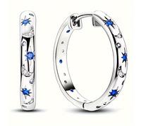 TEMU 1 Par de Aretes de Aro para Mujer, Diseño Elegante de Estrella y Luna con Zirconia Sintética Azul, Aretes de de Calidad para Fiestas y Uso Casual