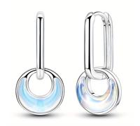 TEMU 1 Par de Aretes de Cristal con Forma de Luna Azul Chapados en Plata | Base de Cobre, Diseño Desmontable, Dos Métodos de Uso, Unisex, Adecuados para Todas , Ideales para Uso Diario, Regalos