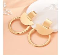 TEMU 1 Par de Aretes Largos Versátiles de Aleación para Mujer, Estilo Metálico Minimalista de Moda, Personalizados, , Geométricos, Cuadrado, Semicírculo, con Costuras