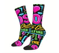 TEMU 1 par de calcetines de compresión para hombre y unisex, estilo Hip Hop retro "I !", pop neón , , Harajuku, sin costuras, estampados, divertidos, novedosos y alegres