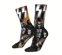 TEMU 1 Par de calcetines de hombre de manga corta con tema de banda de rock, estilo de Harajuku , tejido de poliéster con spandex, calcetines impresos divertidos sin costuras para regalos