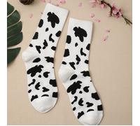 TEMU 1 Par de Calcetines Mujer Estampado Vaca - y Blancas con Diseño Casual, Tejido y Transpirable para casual, a /Limpieza , Calcetines Divertidos