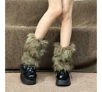 TEMU 1 Par de Cubre Calcetines de Felpa Negra | Cubiertas Gruesas y Peludas para Piernas para Otoño e Invierno, Cubre Calcetines Apilables Blancos de Muñeca JK Spicy Y2K, Tela, Color Sólido, Lavar a