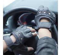 TEMU 1 Par de Guantes de Conducción de Cuero de Oveja Auténtico, Medio Dedo, Adecuados para - Palma Acolchada y Cierre, para Scooter, ATV - en Verano, Regalo para / (Disponible en y Marrón)