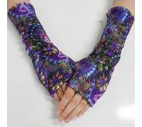 TEMU 1 Par de Guantes de Mujer Retro sin Dedos, Largo Extendido, Calentadores de Novedad Decorativos con Estampado de Anacardos, Poliéster Tejido, Lavar en Máquina