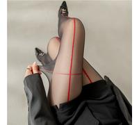 TEMU 1 Par de Medias Transparentes Negras Ultrafinas y Adelgazantes con Rayas en Cruz para Mujer - Cintura , de Nailon y Elastano, Lavables a