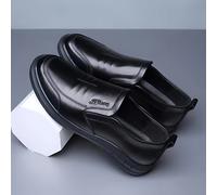 TEMU 1 Par de Mocasines Slip-On para Hombre - Zapatos Planos de Punta Redonda Negros Elegantes, Cómodos con de Goma para Formales y Uso Casual - Calzado Versátil Todo el Año, Diseño