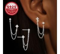 TEMU 1 Par de Pendientes Clásicos para Mujer, Estilo Cadena Flores con Zirconia Sintética en Plata S925, Elegantes y Modernos, Hipoalergénicos para Uso Versátil