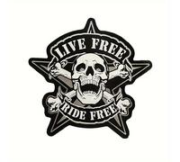 TEMU 1 parche bordado de esqueleto de caballero de motocicleta y "" - 12x11.4 pulgadas y diseño gótico con calavera y huesos , para coser/bordar en chaquetas