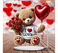 TEMU 1 pieza, Acrílico 2D, Encantador Estilo Bohemio de Oso de Peluche Acrílico con Rosas y Globos de - Diseño "Amo", 8.7x7.87 pulgadas - Adecuado para Hogar, Oficina, Jardín, Regalo Ideal